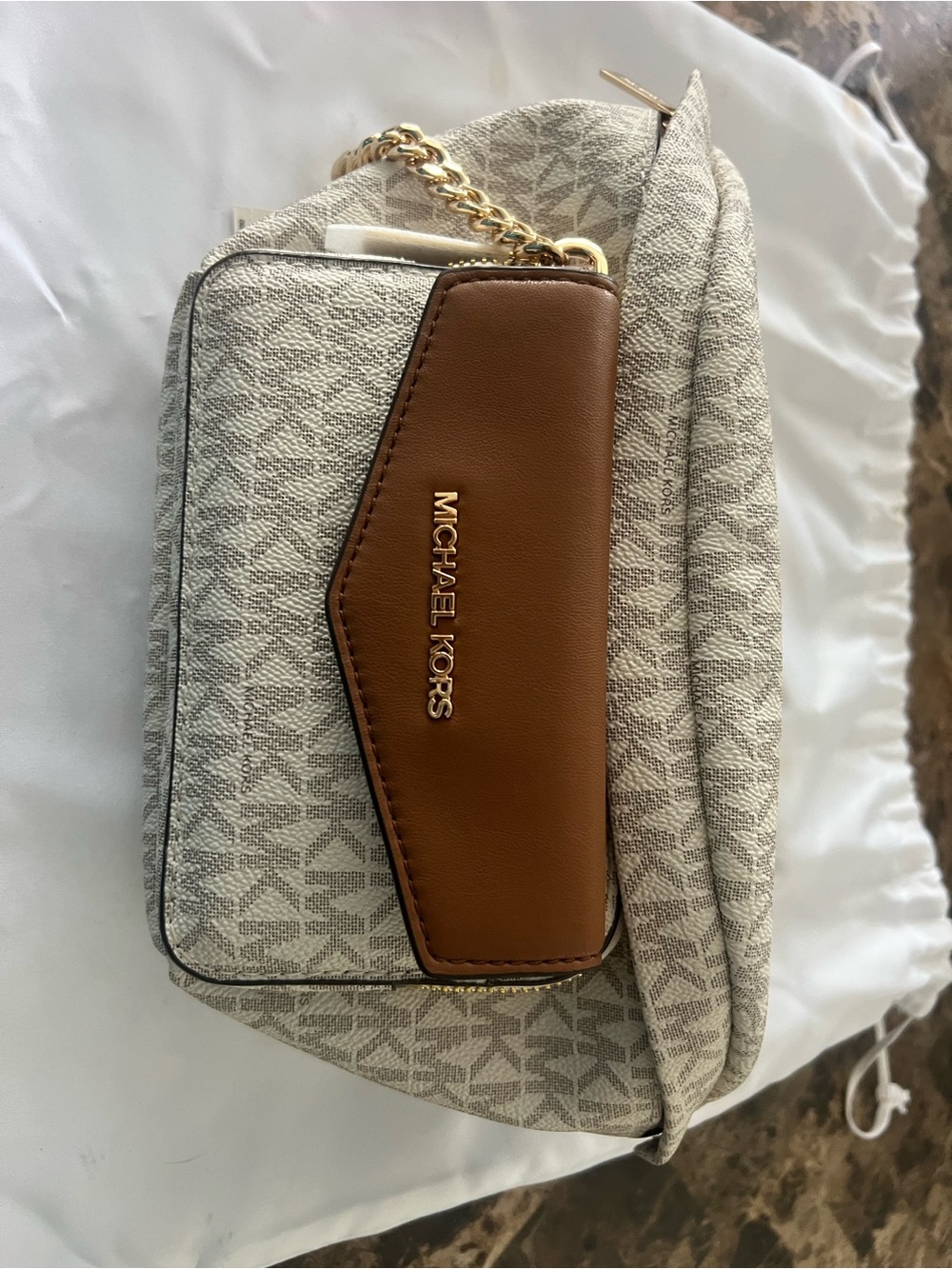 Michael Kors Beige and Brown Signature Crossbody Bag
